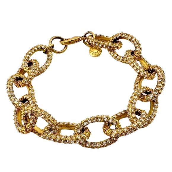 J Crew Bracelet with Crystal Pave Rhinestones Gold Tone Chain Link - Picture 1 of 9